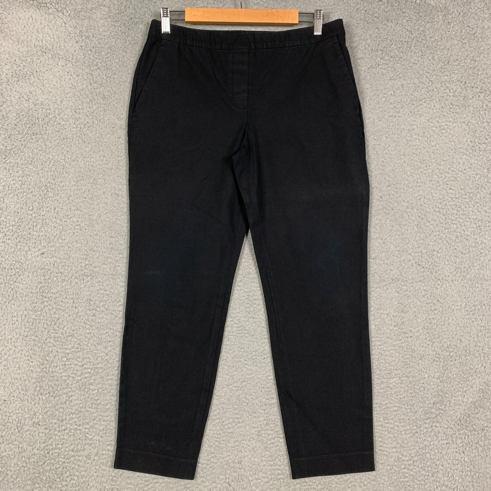 Theory Ankle Pants Women's 10 Black Elastic Waist Pull On High Rise Tapered Leg